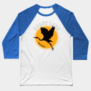 Scout Lake in Michigan Heron Sunrise Baseball T-Shirt